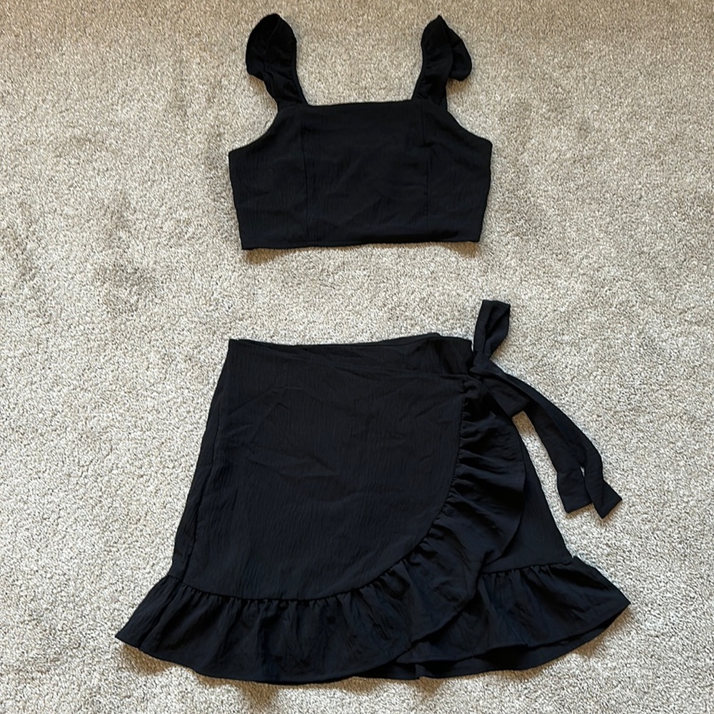 Pink Lily Black Ruffle Two-Piece Dress